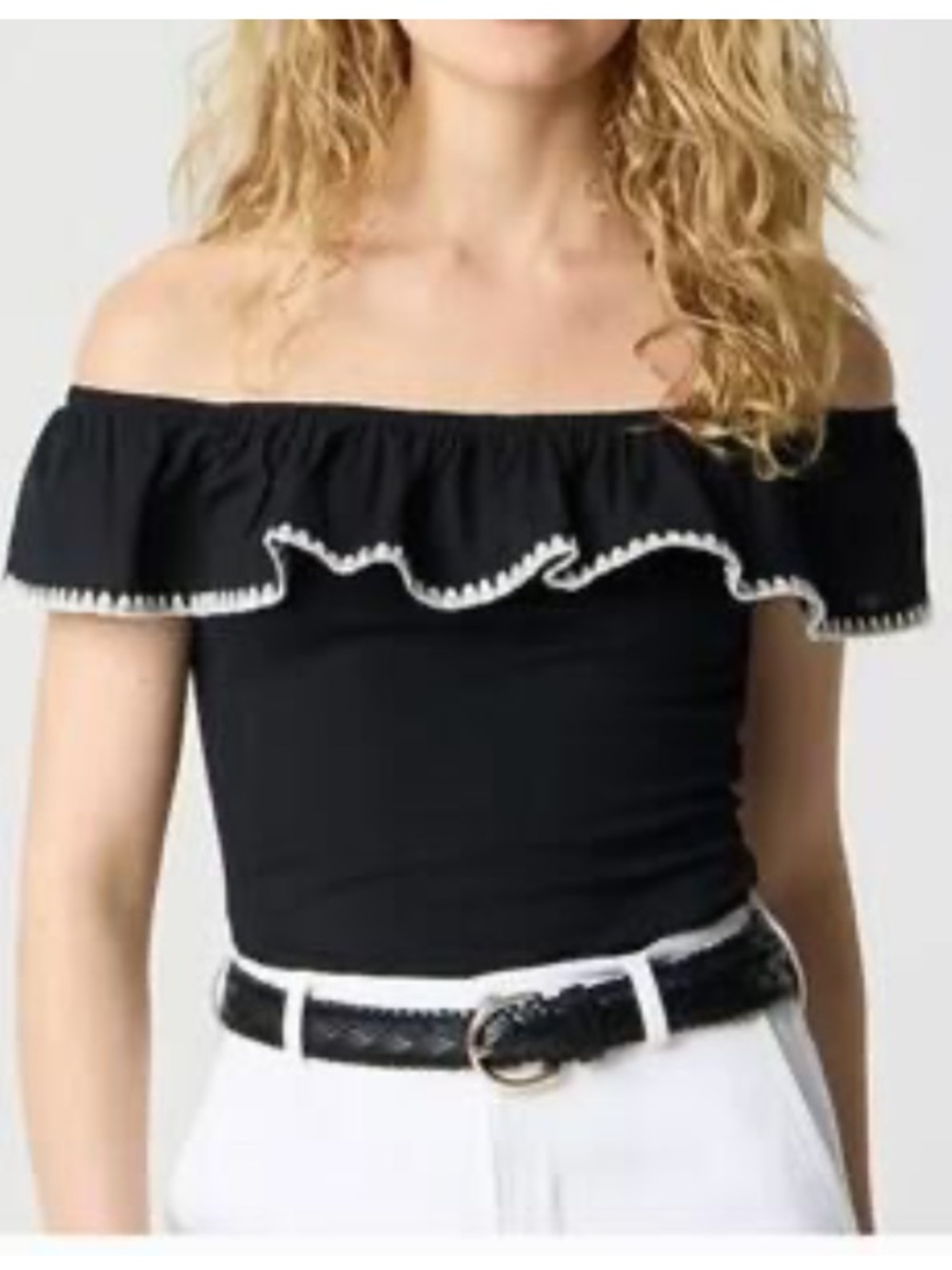NWT J. Crew Ruffle Off-the-Shoulder Eyelet Yoke Shirt Boho Black Small